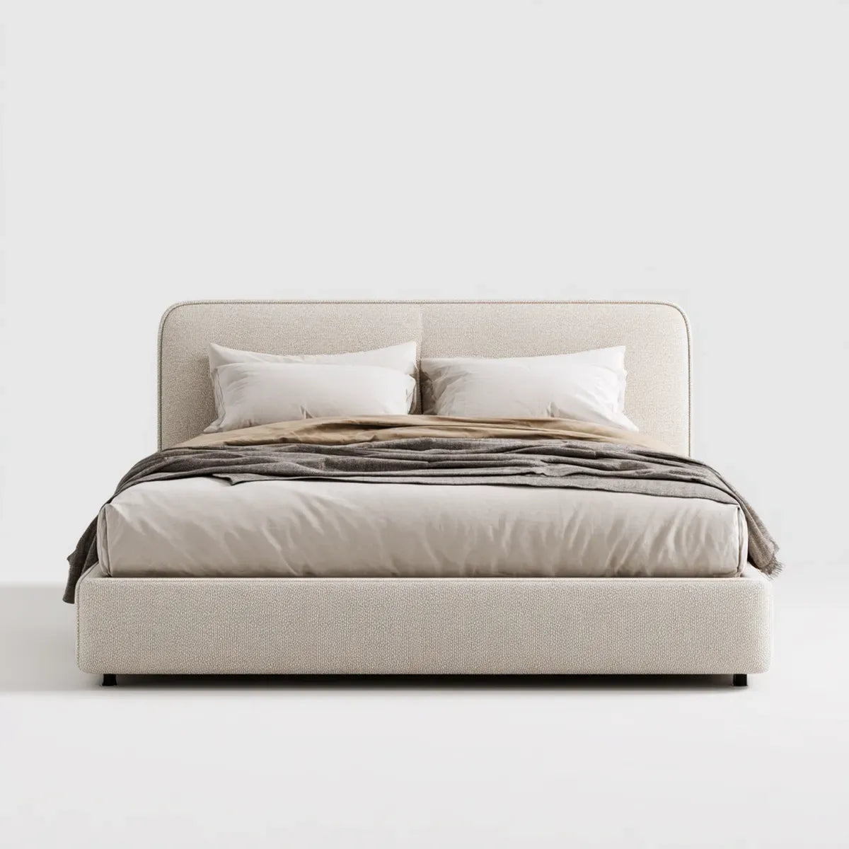 Lit double capitonné beige 160 x 200 cm en polyester bouclette avec tête de lit rectangulaire
