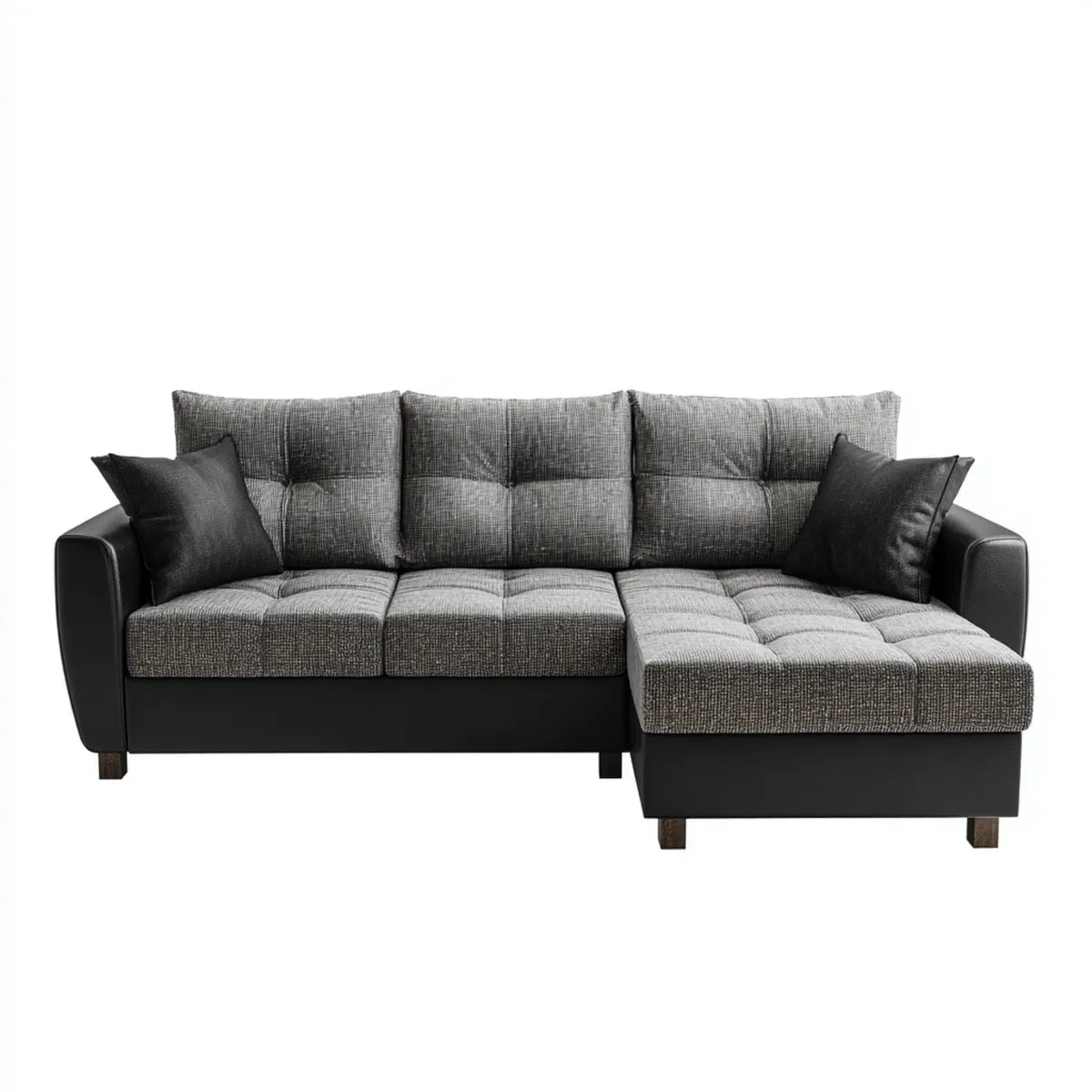 Canapé d'angle droit 4 places gris et noir 250 x 160 x 85 cm en polyester et similicuir PU