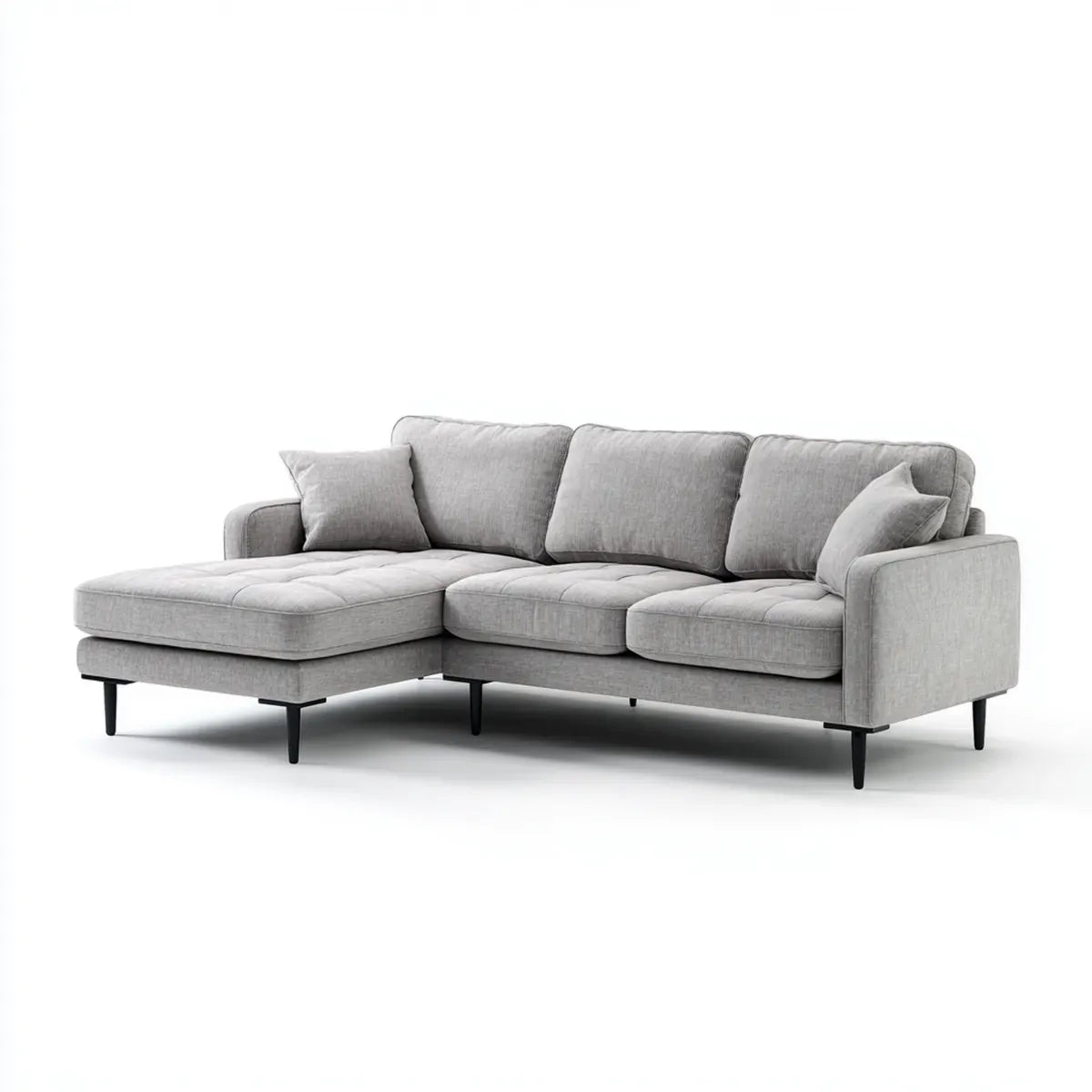 Canapé d'angle gauche 3 places gris clair en polyester avec méridienne 250 x 160 x 85 cm