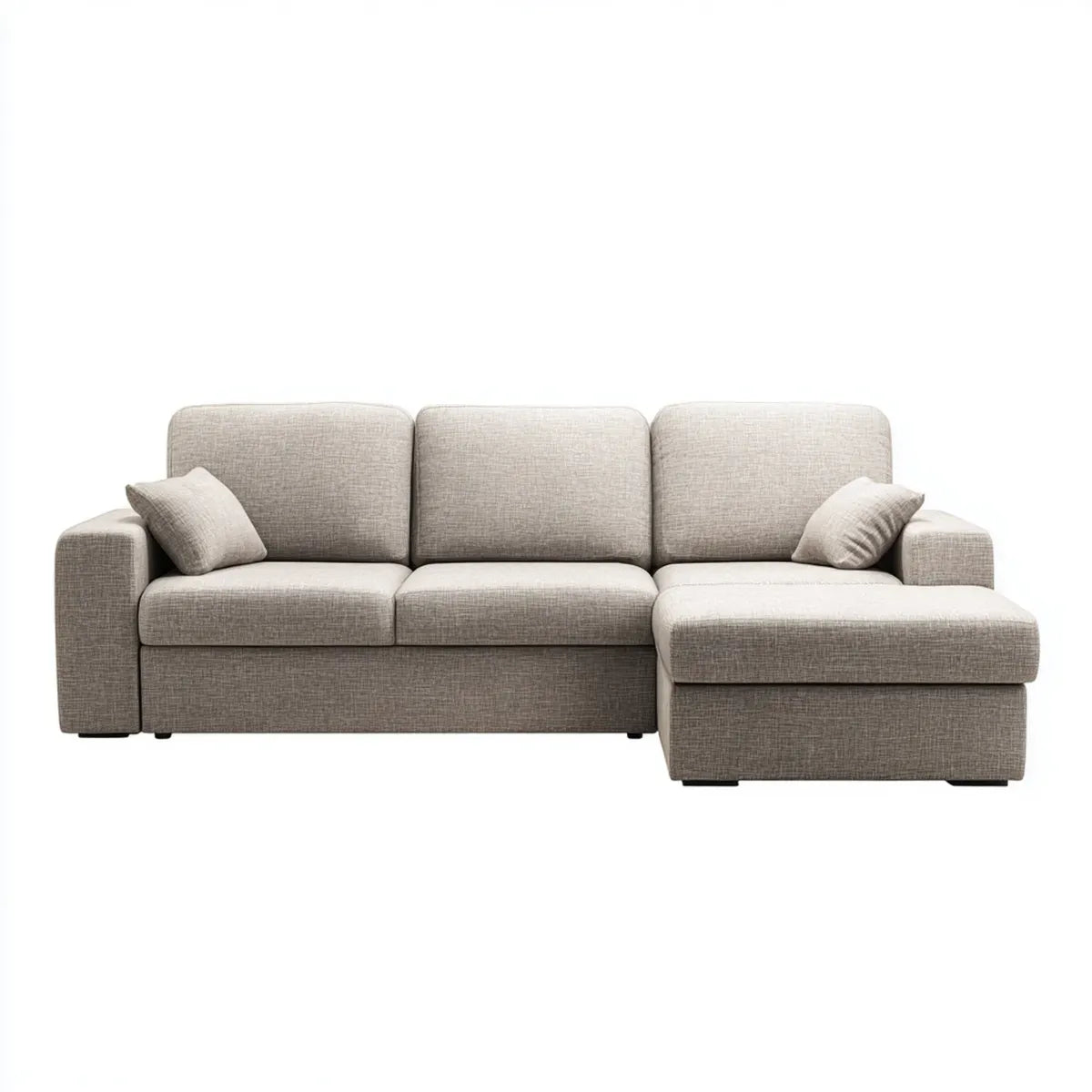 Canapé d'angle droit 3 places beige en polyester forme L 260 x 160 x 85 cm