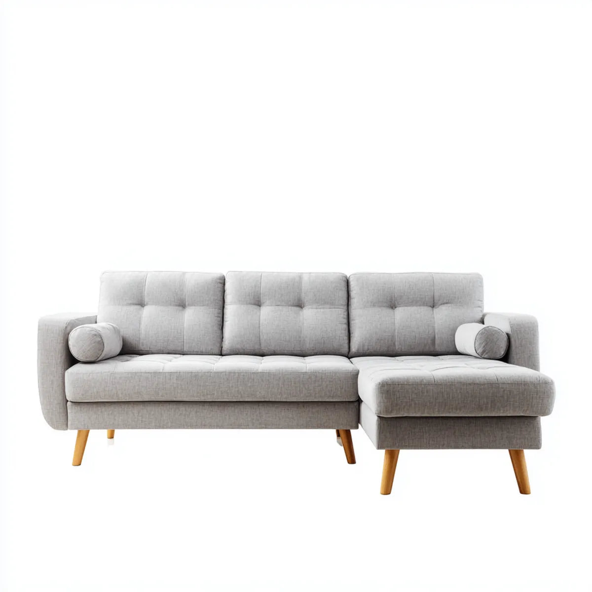 Canapé d'angle droit 3 places gris en polyester 224 x 145 x 85 cm avec pieds en bois massif