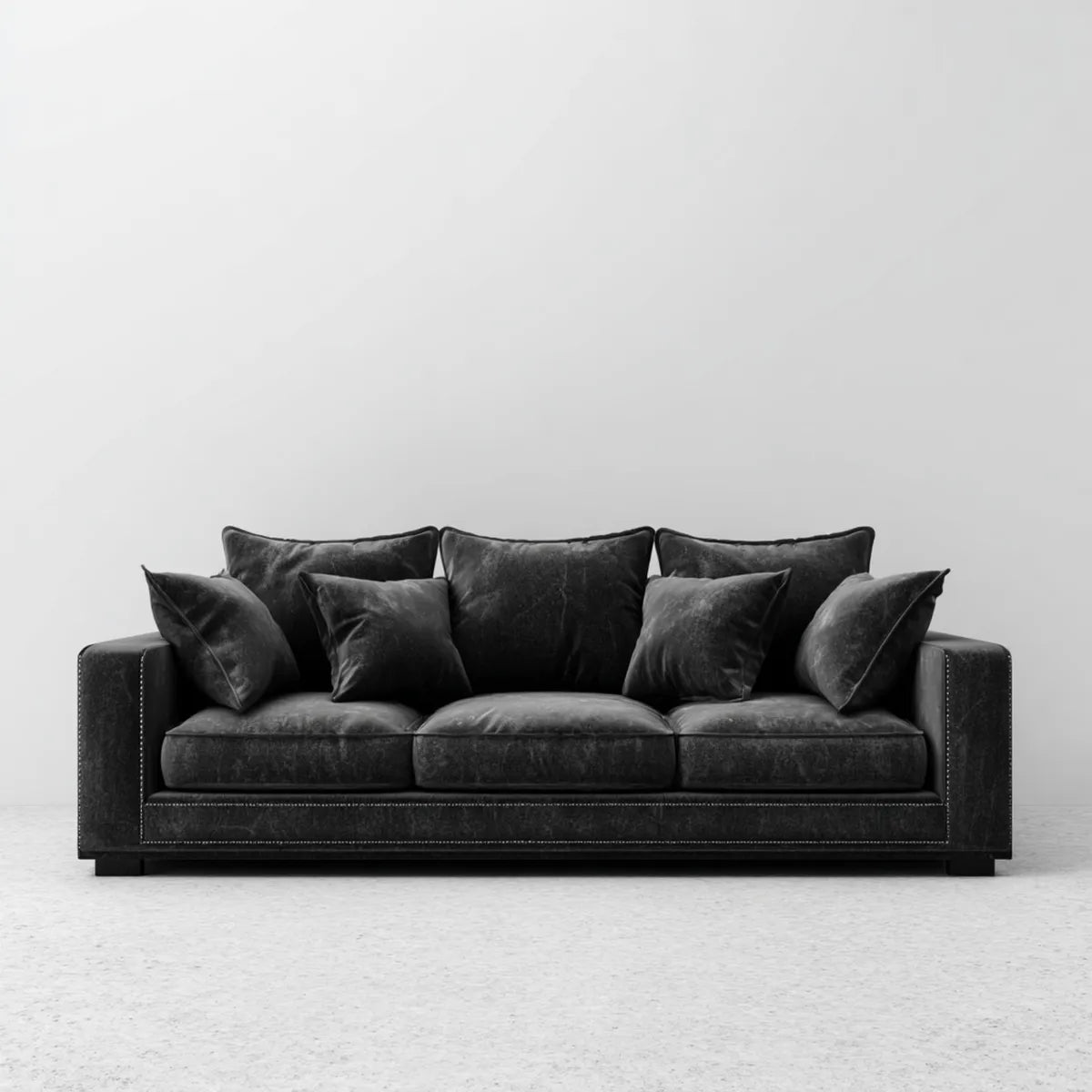 Canapé droit 3 places noir en velours de polyester 230 x 95 x 85 cm rectangulaire
