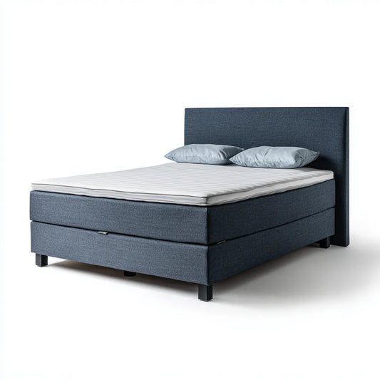 Lit boxspring double avec rangement bleu anthracite 160 x 200 cm en polyester forme rectangulaire
