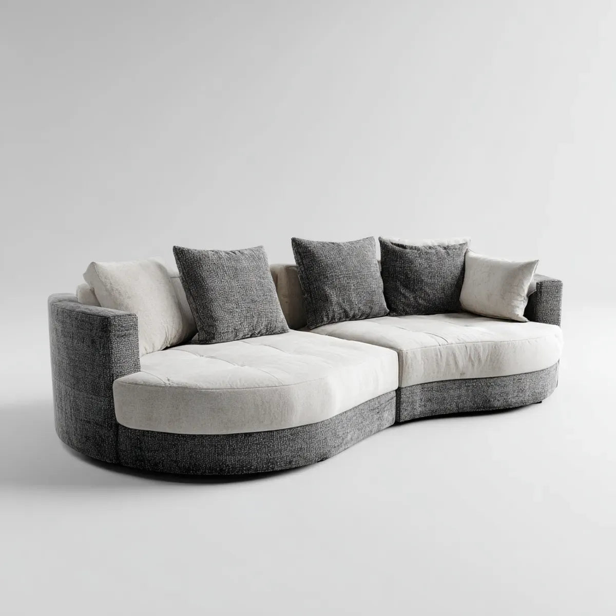 Canapé 3 places incurvé gris et blanc cassé en polyester 220 x 100 x 78 cm