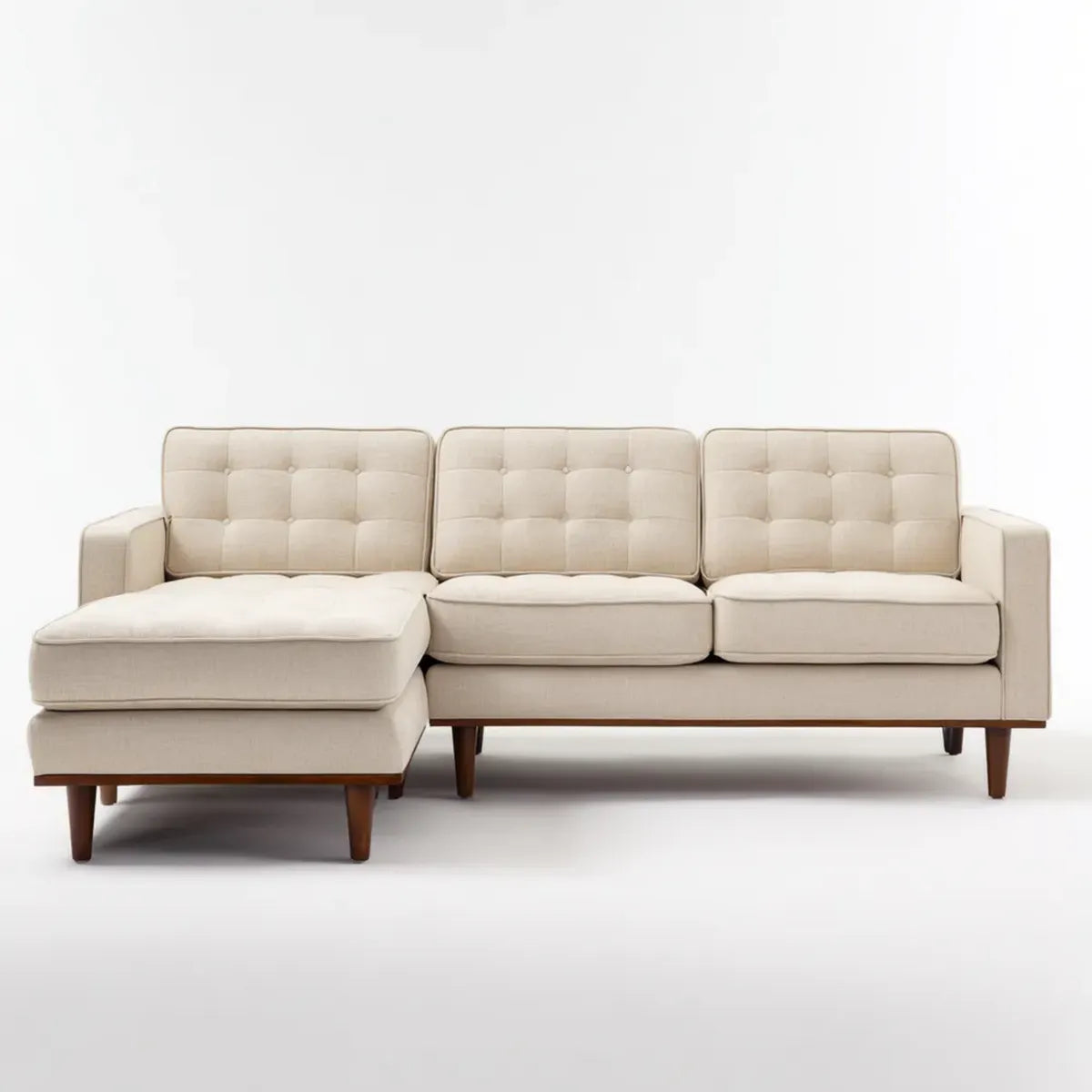 Canapé d'angle gauche 3 places beige en polyester avec méridienne 250 x 155 x 85 cm