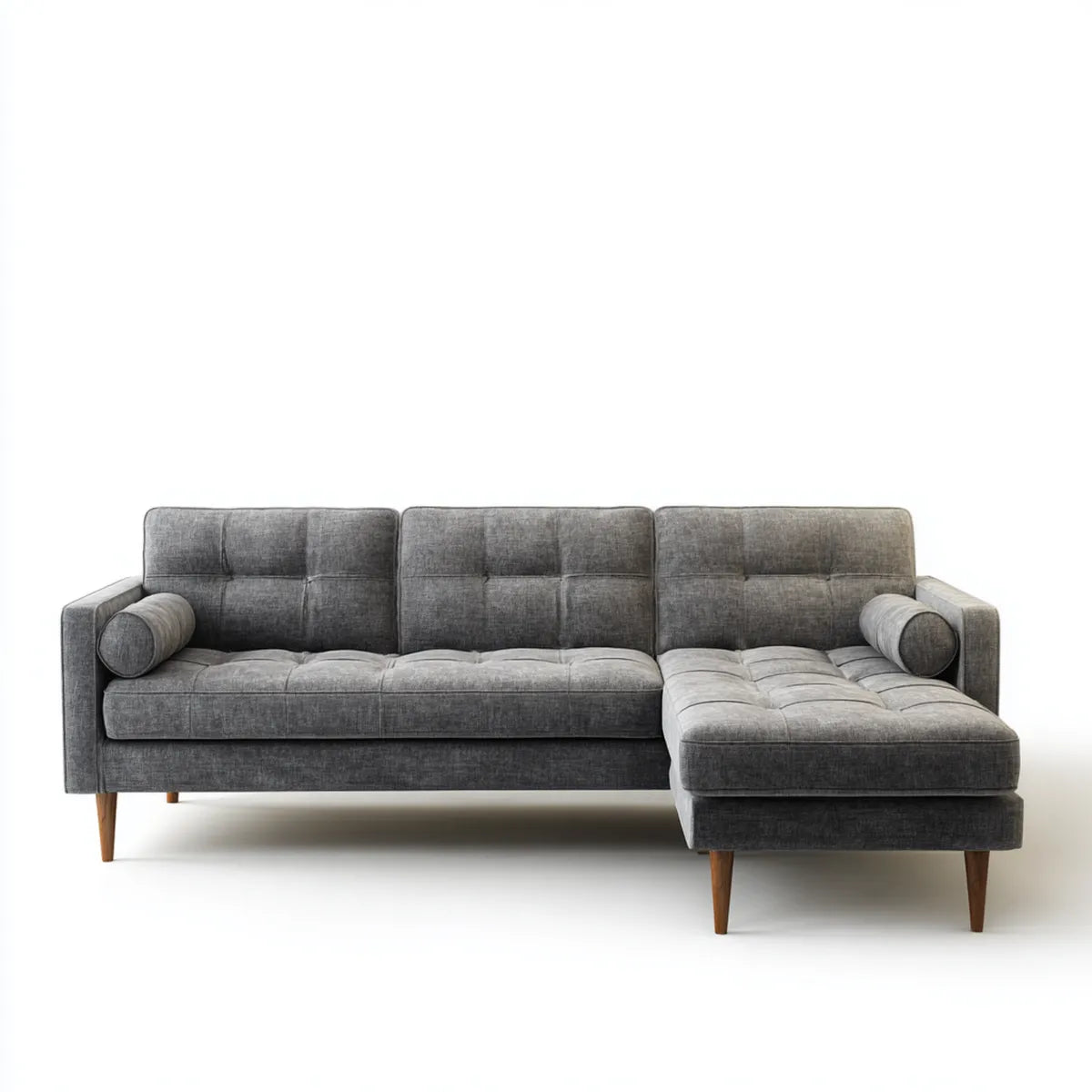 Canapé d'angle droit 3 places gris en polyester avec méridienne 230 x 150 x 85 cm