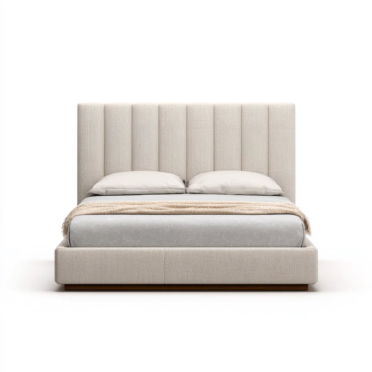 Lit double capitonné beige 160 x 200 cm en polyester forme rectangulaire