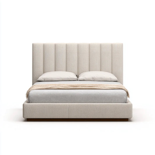 Lit double capitonné beige 160 x 200 cm en polyester forme rectangulaire