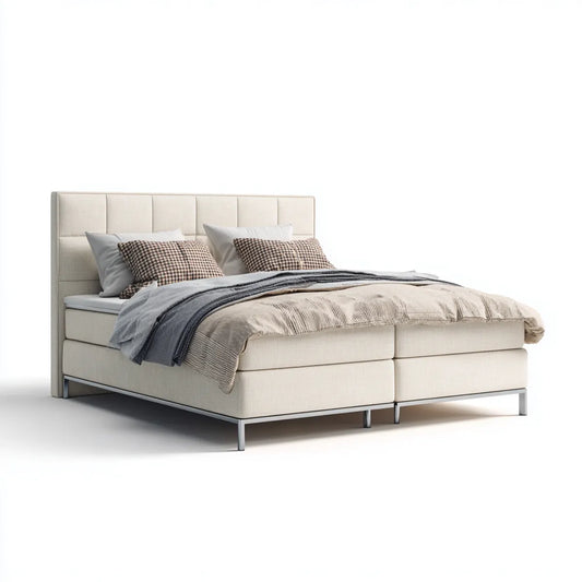Lit double rembourré beige 160 x 200 cm en polyester forme rectangulaire