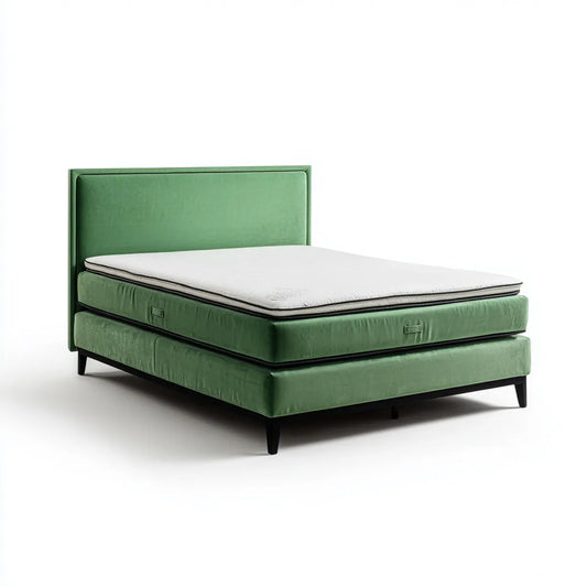 Lit double avec matelas vert en velours 160 x 200 cm rectangulaire
