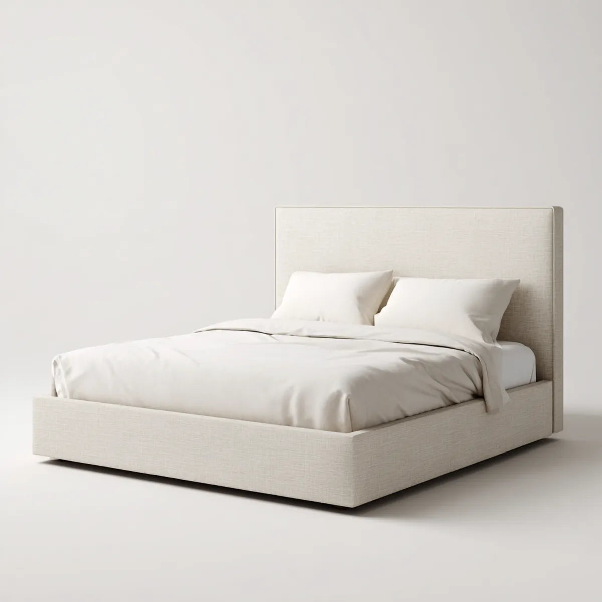 Lit double tapissé beige 160 x 200 cm en polyester forme rectangulaire