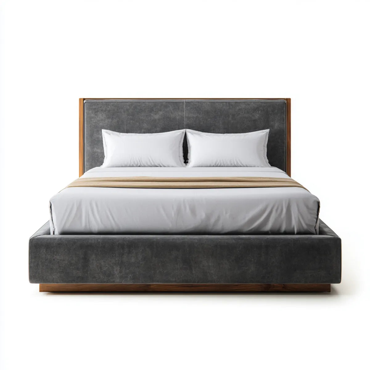 Lit double capitonné gris anthracite 160 x 200 cm en microfibre polyester avec cadre en bois rectangulaire