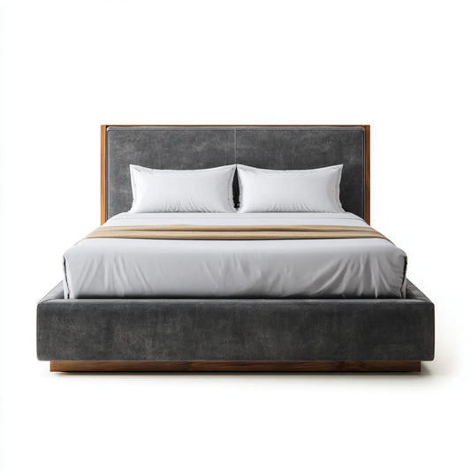 Lit double capitonné gris anthracite 160 x 200 cm en microfibre polyester avec cadre en bois rectangulaire