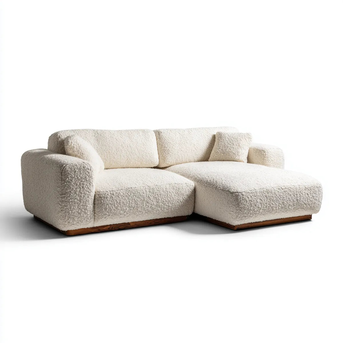Canapé d'angle avec méridienne droite écru 240 x 160 cm en polyester bouclette forme L